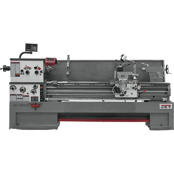 Jet - 18" Swing, 80" Between Centers, 230/460 Volt, Triple Phase Toolroom Lathe - 7MT Taper, 7-1/2 hp, 25 to 1,800 RPM, 3-1/8" Bore Diam, 44" Deep x 66" High x 136" Long - Benchmark Tooling