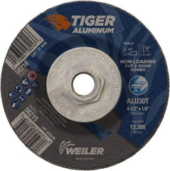 Weiler - 4-1/2" 30 Grit Aluminum Oxide/Silicon Carbide Blend Cutoff Wheel - 1/8" Thick, 5/8-11 Arbor, 13,300 Max RPM, Use with Angle Grinders - Benchmark Tooling