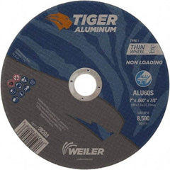 Weiler - 7" 60 Grit Aluminum Oxide/Silicon Carbide Blend Cutoff Wheel - 0.06" Thick, 7/8" Arbor, 8,500 Max RPM, Use with Angle Grinders - Benchmark Tooling
