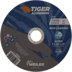 Weiler - 6" 60 Grit Aluminum Oxide/Silicon Carbide Blend Cutoff Wheel - 0.045" Thick, 7/8" Arbor, 10,200 Max RPM, Use with Angle Grinders - Benchmark Tooling