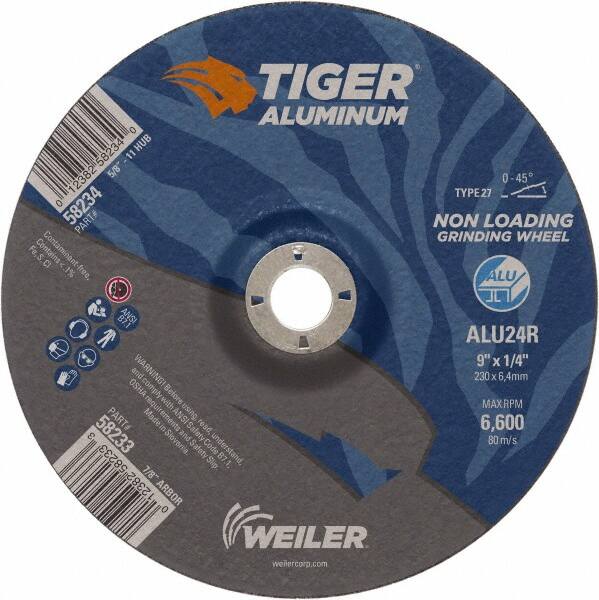 Weiler - 9" 24 Grit Aluminum Oxide/Silicon Carbide Blend Cutoff Wheel - 1/4" Thick, 7/8" Arbor, 6,600 Max RPM, Use with Angle Grinders - Benchmark Tooling