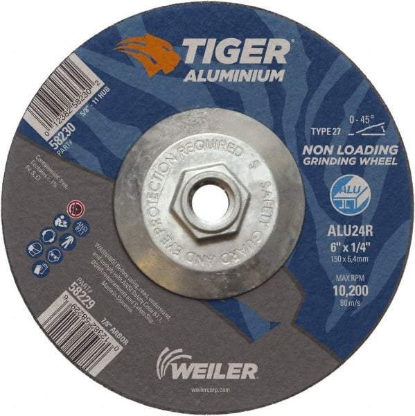 Weiler - 6" 24 Grit Aluminum Oxide/Silicon Carbide Blend Cutoff Wheel - 1/4" Thick, 5/8-11 Arbor, 10,200 Max RPM, Use with Angle Grinders - Benchmark Tooling