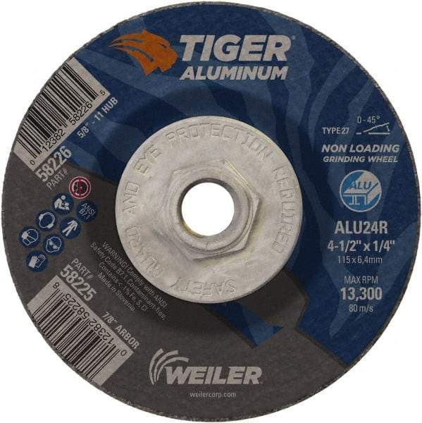 Weiler - 4-1/2" 24 Grit Aluminum Oxide/Silicon Carbide Blend Cutoff Wheel - 1/4" Thick, 5/8-11 Arbor, 13,300 Max RPM, Use with Angle Grinders - Benchmark Tooling
