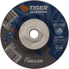 Weiler - 4-1/2" 24 Grit Aluminum Oxide/Silicon Carbide Blend Cutoff Wheel - 1/4" Thick, 5/8-11 Arbor, 13,300 Max RPM, Use with Angle Grinders - Benchmark Tooling