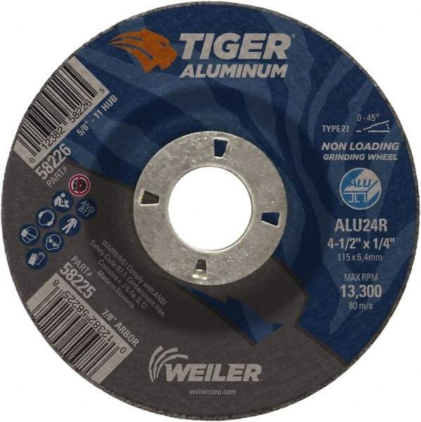 Weiler - 4-1/2" 24 Grit Aluminum Oxide/Silicon Carbide Blend Cutoff Wheel - 1/4" Thick, 7/8" Arbor, 13,300 Max RPM, Use with Angle Grinders - Benchmark Tooling