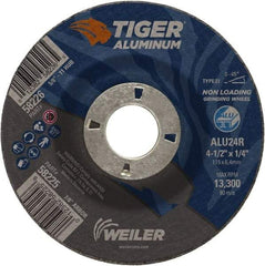 Weiler - 4-1/2" 24 Grit Aluminum Oxide/Silicon Carbide Blend Cutoff Wheel - 1/4" Thick, 7/8" Arbor, 13,300 Max RPM, Use with Angle Grinders - Benchmark Tooling