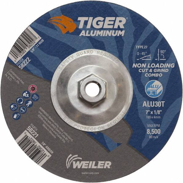 Weiler - 7" 30 Grit Aluminum Oxide/Silicon Carbide Blend Cutoff Wheel - 1/8" Thick, 5/8-11 Arbor, 8,500 Max RPM, Use with Angle Grinders - Benchmark Tooling