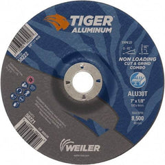 Weiler - 7" 30 Grit Aluminum Oxide/Silicon Carbide Blend Cutoff Wheel - 1/8" Thick, 7/8" Arbor, 8,500 Max RPM, Use with Angle Grinders - Benchmark Tooling