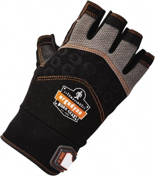 Ergodyne - Size M (8) Polyester Blend Work Gloves - Palm Coated, Hook & Loop Cuff, Half Fingered, Black, Paired - Benchmark Tooling