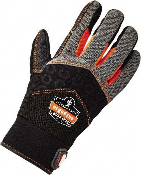 Ergodyne - Size M (8) Polyester Blend Work Gloves - Palm & Fingers Coated, Hook & Loop Cuff, Full Fingered, Black, Paired - Benchmark Tooling