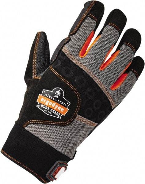Ergodyne - Size L (9) Polyester Blend Work Gloves - Palm & Fingers Coated, Hook & Loop Cuff, Full Fingered, Black, Paired - Benchmark Tooling
