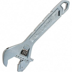 Stanley - 1-1/4" Jaw Capacity, 10" Ratcheting Adjustable Wrench - Steel, Chrome Finish, 10" OAL - Benchmark Tooling