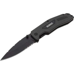 Stanley - 3-1/2" Blade, 8" OAL, Serrated & Straight Pocket Knife - 4-3/4" Closed Length, Carbon Fiber, 1 Blade, 1 Edge - Benchmark Tooling