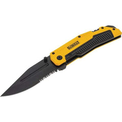 Stanley - 3-1/4" Blade, 8" OAL, Serrated & Straight Pocket Knife - 4-3/4" Closed Length, Aluminum, 1 Blade, 1 Edge - Benchmark Tooling