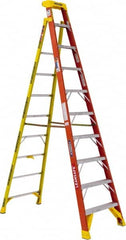 Werner - 9 Steps, 10' High, Type IA Rating, Fiberglass Step Ladder - 300 Lb Load Capacity, 31-13/64" Base Width - Benchmark Tooling