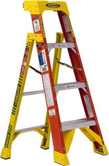 Werner - 3 Steps, 4' High, Type IA Rating, Fiberglass Step Ladder - 300 Lb Load Capacity, 20-13/32" Base Width - Benchmark Tooling