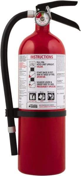 Kidde - 5 Lb, 3-A:40-B:C Rated, Dry Chemical Fire Extinguisher - 4-1/2" Diam x 16.07" High, 195 psi, 18' Discharge in 15 sec, Seamless Aluminum Cylinder - Benchmark Tooling