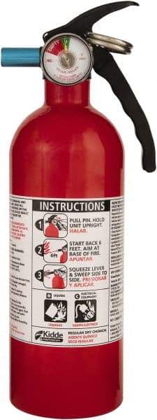 Kidde - 1.5 Lb, 5-B:C Rated, Dry Chemical Fire Extinguisher - 3-1/4" Diam x 11.65" High, 100 psi, 8' Discharge in 12 sec, Seamless Aluminum Cylinder - Benchmark Tooling