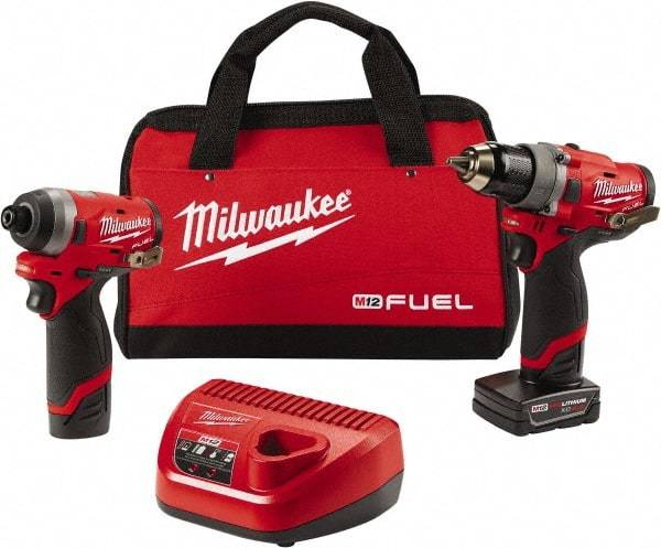 Milwaukee Tool - 12 Volt Cordless Tool Combination Kit - Includes 1/2" Compact Drill/Driver & 1/4" Hex Impact Driver, Lithium-Ion Battery Included - Benchmark Tooling