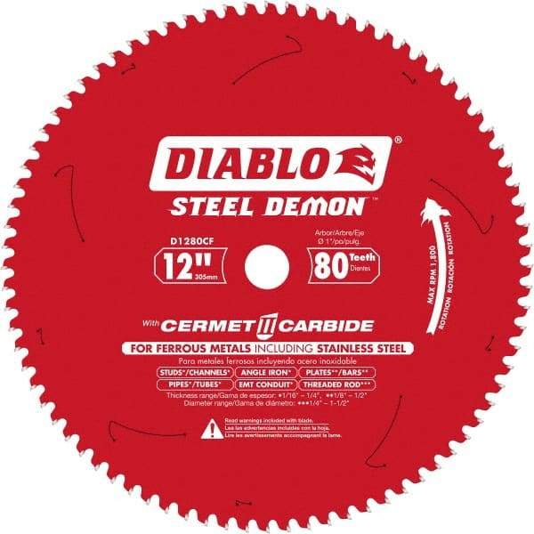 Freud - 12" Blade Diam, 80 Teeth, Carbide-Tipped Cold Saw Blade - 1" Arbor Hole Diam, 0.071" Blade Thickness - Benchmark Tooling