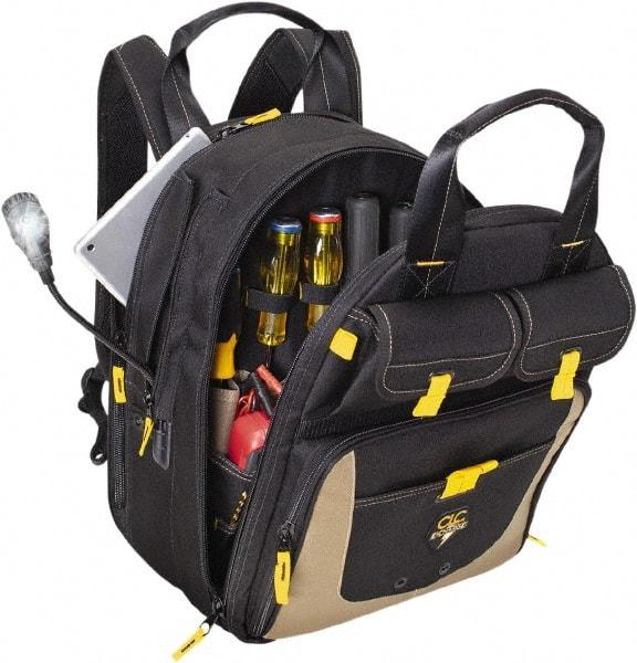 CLC - 36 Pocket Black & Khaki Polyester Backpack Tool Bag - 13" Wide x 10-1/4" Deep x 17" High - Benchmark Tooling