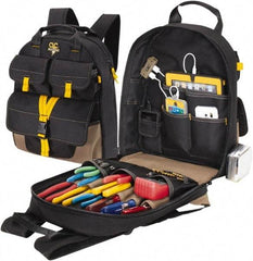 CLC - 23 Pocket Black & Khaki Polyester Backpack Tool Bag - 14" Wide x 6" Deep x 18-3/4" High - Benchmark Tooling