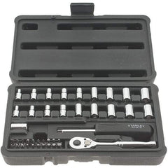 Stanley - 41 Piece 1/4" Drive Chrome Finish Socket Set - 12 Points, 5/32" to 11/16" (4mm to 17mm) Range, Inch/Metric Measurement Standard - Benchmark Tooling