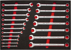 Proto - 18 Piece, 7mm to 24mm, 12 Point Spline Combination Wrench Set - Metric Measurement Standard, Satin Finish, Comes in Roll Pouch - Benchmark Tooling
