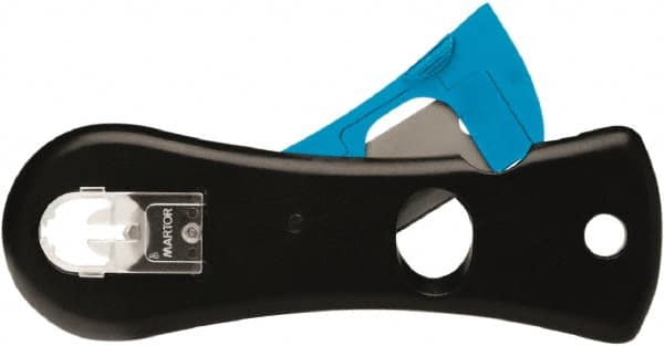 Martor USA - Recessed/Hook Blade Safety Utility Knife - 1.53" Blade, Black & Blue Polycarbonate Handle, 1 Blade Included - Benchmark Tooling