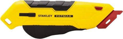 Stanley - Retractable Box Cutter - 2.175" Steel Blade, Yellow & Black Bi-Material Handle, 4 Blades Included - Benchmark Tooling