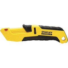 Stanley - Retractable Safety Utility Knife - 2.175" Steel Blade, Yellow & Black Ergonomic Non-slip Grips Handle, 4 Blades Included - Benchmark Tooling