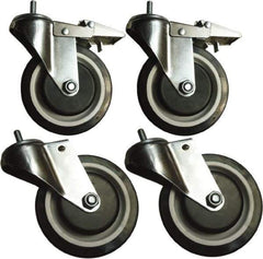 Sandusky Lee - 5" Diam x 5" Wide, Rubber Swivel with Brake Caster - 1,000 Lb Capacity, Stem Mount - Benchmark Tooling