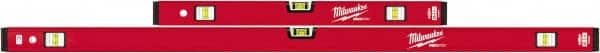 Milwaukee Tool - Magnetic 24" & 48" Long 6 Vial Box Beam Level - Aluminum, Red, 2 Level & 4 Plumb Vials - Benchmark Tooling