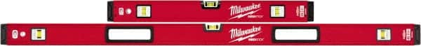 Milwaukee Tool - Magnetic 24" & 48" Long 6 Vial Box Beam Level - Aluminum, Red, 2 Level & 4 Plumb Vials - Benchmark Tooling