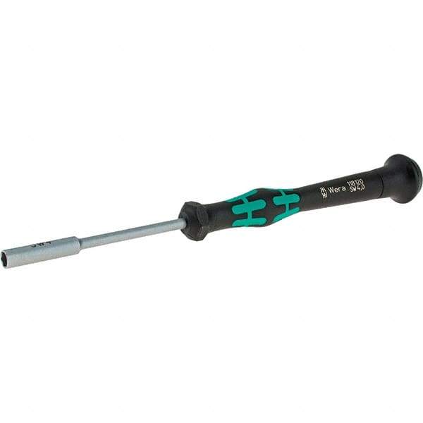 Wera - 4mm Solid Shaft Precision Nutdriver - Cushion Grip Handle, 6-1/4" OAL - Benchmark Tooling