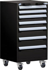 Rousseau Metal - 7 Drawer Steel Tool Roller Cabinet - 24" Wide x 43-1/8" High x 21" Deep, Ball Bearing Drawer Slides, Black - Benchmark Tooling