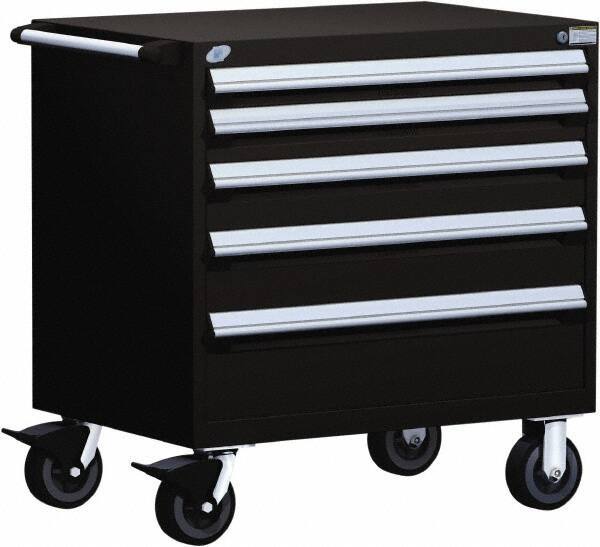 Rousseau Metal - 5 Drawer Steel Tool Roller Cabinet - 36" Wide x 37-1/2" High x 18" Deep, Ball Bearing Drawer Slides, Black - Benchmark Tooling