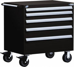 Rousseau Metal - 5 Drawer Steel Tool Roller Cabinet - 36" Wide x 37-1/2" High x 18" Deep, Ball Bearing Drawer Slides, Black - Benchmark Tooling