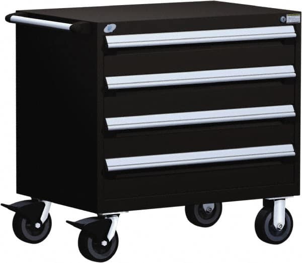 Rousseau Metal - 4 Drawer Steel Tool Roller Cabinet - 30" Wide x 35-1/8" High x 27" Deep, Ball Bearing Drawer Slides, Red - Benchmark Tooling