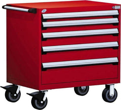 Rousseau Metal - 5 Drawer Steel Tool Roller Cabinet - 36" Wide x 37-1/2" High x 18" Deep, Ball Bearing Drawer Slides, Red - Benchmark Tooling