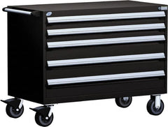 Rousseau Metal - 5 Drawer Steel Tool Roller Cabinet - 48" Wide x 37-1/2" High x 27" Deep, Ball Bearing Drawer Slides, Black - Benchmark Tooling