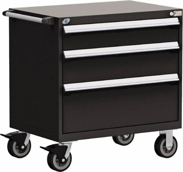 Rousseau Metal - 5 Drawer Steel Tool Roller Cabinet - 36" Wide x 37-1/2" High x 18" Deep, Ball Bearing Drawer Slides, Black - Benchmark Tooling