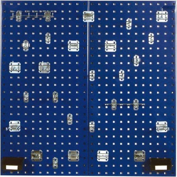 Triton - 18" Wide x 36" High Peg Board Kit - 2 Panels, 28 Hooks, Steel with Epoxy Coating, Blue - Benchmark Tooling