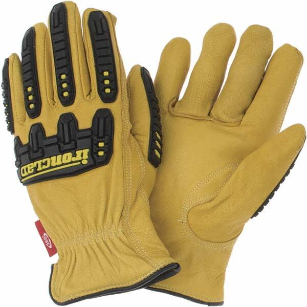 ironCLAD - Size XL (10), ANSI Cut Lvl A3, Puncture Lvl 3, Abrasion Lvl 4, Cut Resistant Gloves - 10" Long, Uncoated, Open Cuff, Golden, Paired - Benchmark Tooling