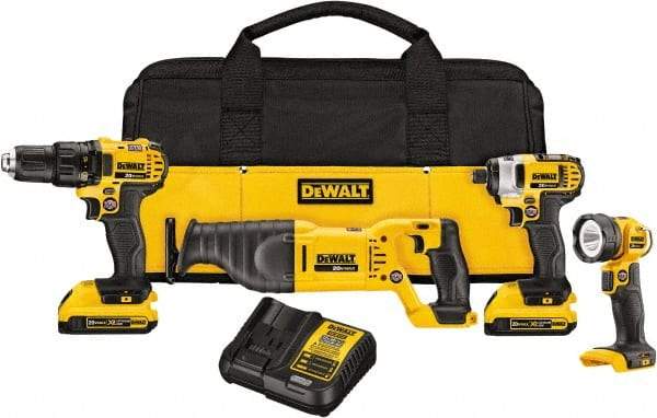 DeWALT - 20 Volt Cordless Tool Combination Kit - Includes 1/2" Drill/Driver, 1/4" Impact Driver, Reciprocating Saw & LED Worklight, Lithium-Ion Battery Included - Benchmark Tooling