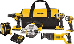 DeWALT - 20 Volt Cordless Tool Combination Kit - Includes 1/2" Compact Drill/Driver, 1/4" Impact Driver, Reciprocating Saw, 6-1/2 Circular Saw, LED Worklight & Bluetooth Speaker, Lithium-Ion Battery Included - Benchmark Tooling