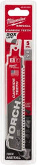 Milwaukee Tool - 6" Long x 1" Thick, Carbide Reciprocating Saw Blade - Straight Profile, 7 TPI, Toothed Edge, Universal Shank - Benchmark Tooling