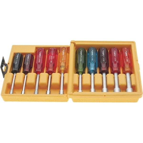 Xcelite - 10 Piece, 3/16 to 9/16" Nut Driver Set - Hollow Shaft, Plastic Handle - Benchmark Tooling