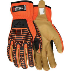 MCR Safety - Size L ANSI Cut Lvl A5, Abrasion Lvl 4, Goatskin Cut Resistant Gloves - Uncoated, Dyneema Diamond Lining, Slip-On Cuff, Orange/Gold, Paired - Benchmark Tooling