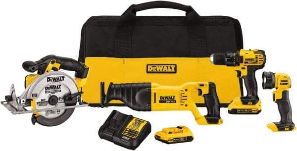 DeWALT - 20 Volt Cordless Tool Combination Kit - Includes 1/2" Drill/Driver, Reciprocating Saw, 6-1/2 Circular Saw & LED Worklight, Lithium-Ion Battery Included - Benchmark Tooling